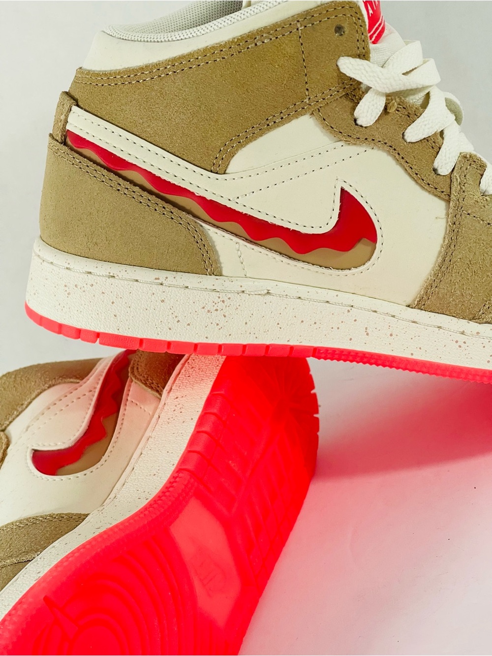 Nike Mid-Top Sneakers in Cream, Tan & Red - Picture 5 of 12